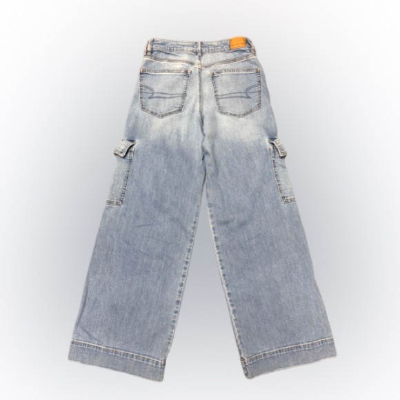 American Eagle Hi-Rise Baggy Wide Leg Cargo Jeans Size 6 Inseam 30” Super Comfy - Picture 2 of 4